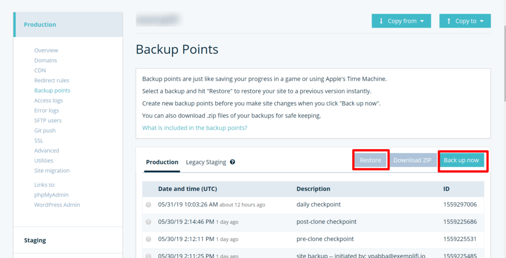 wpengine backup points demo