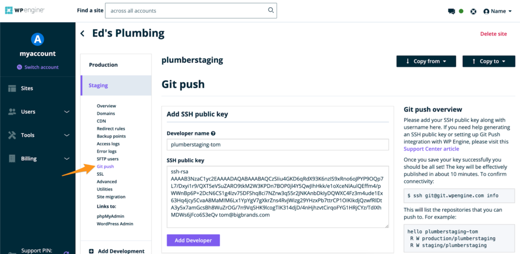 wpengine git based cms