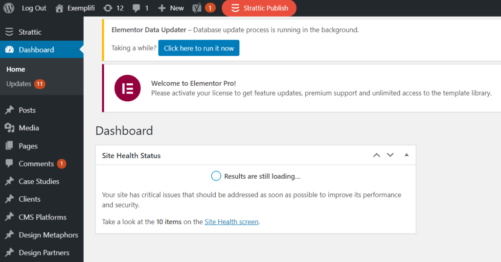 exemplifi wordpress dashboard powered by strattic