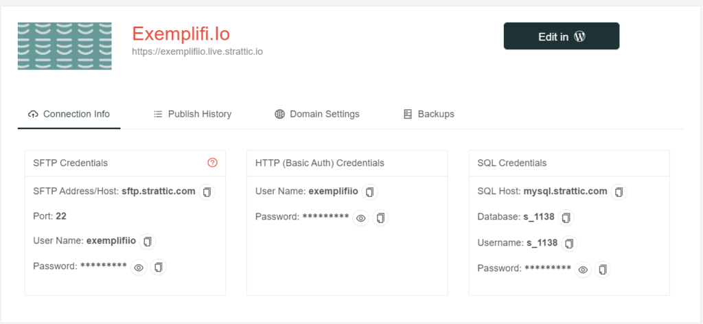exemplifi dashboard on strattic