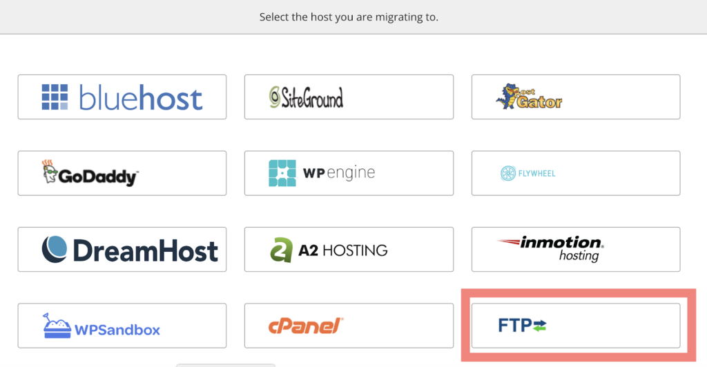 web site migration host selection screen